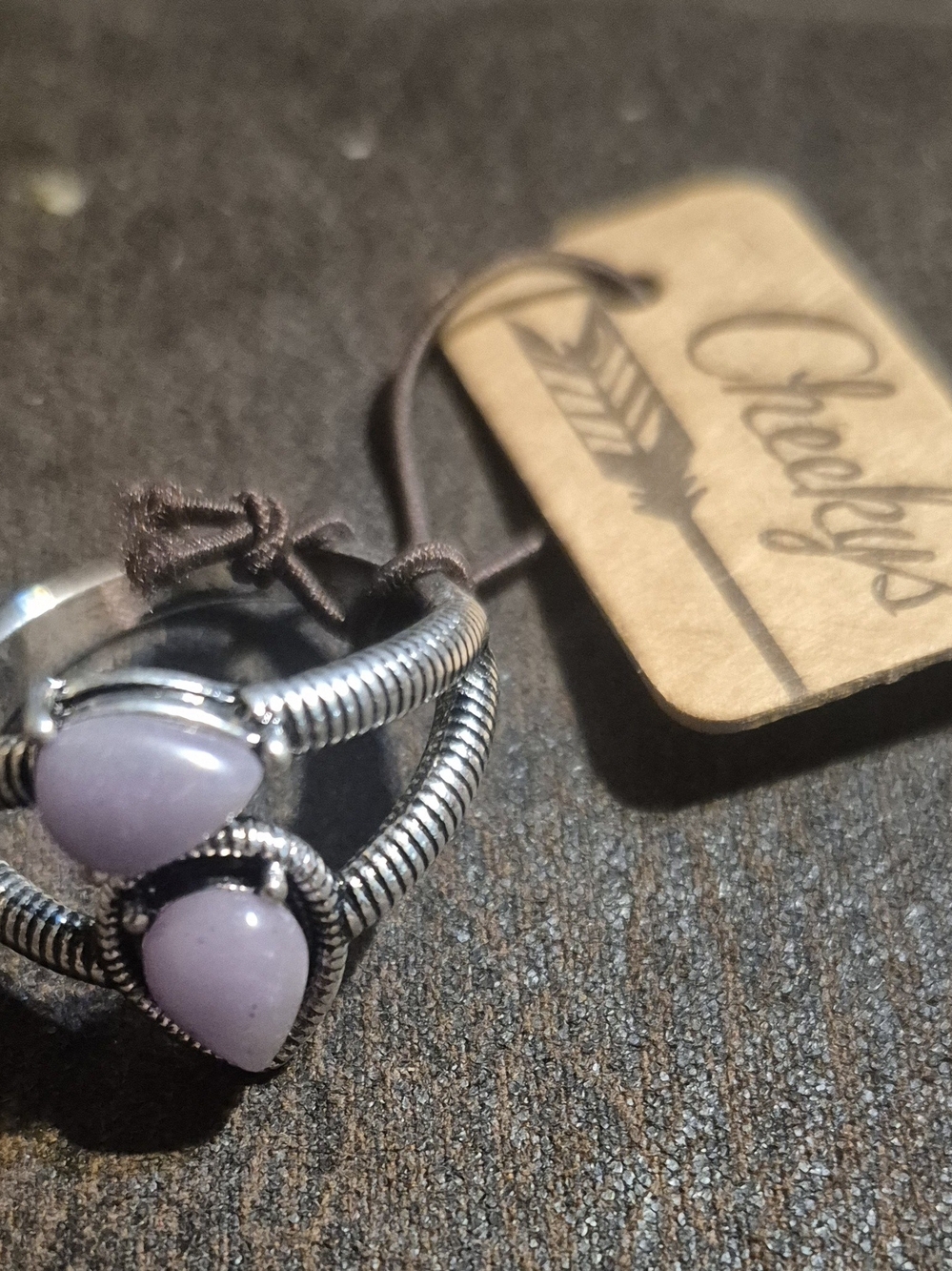 Cheekys Lavender Double Teardrop Ring in Silver Tone